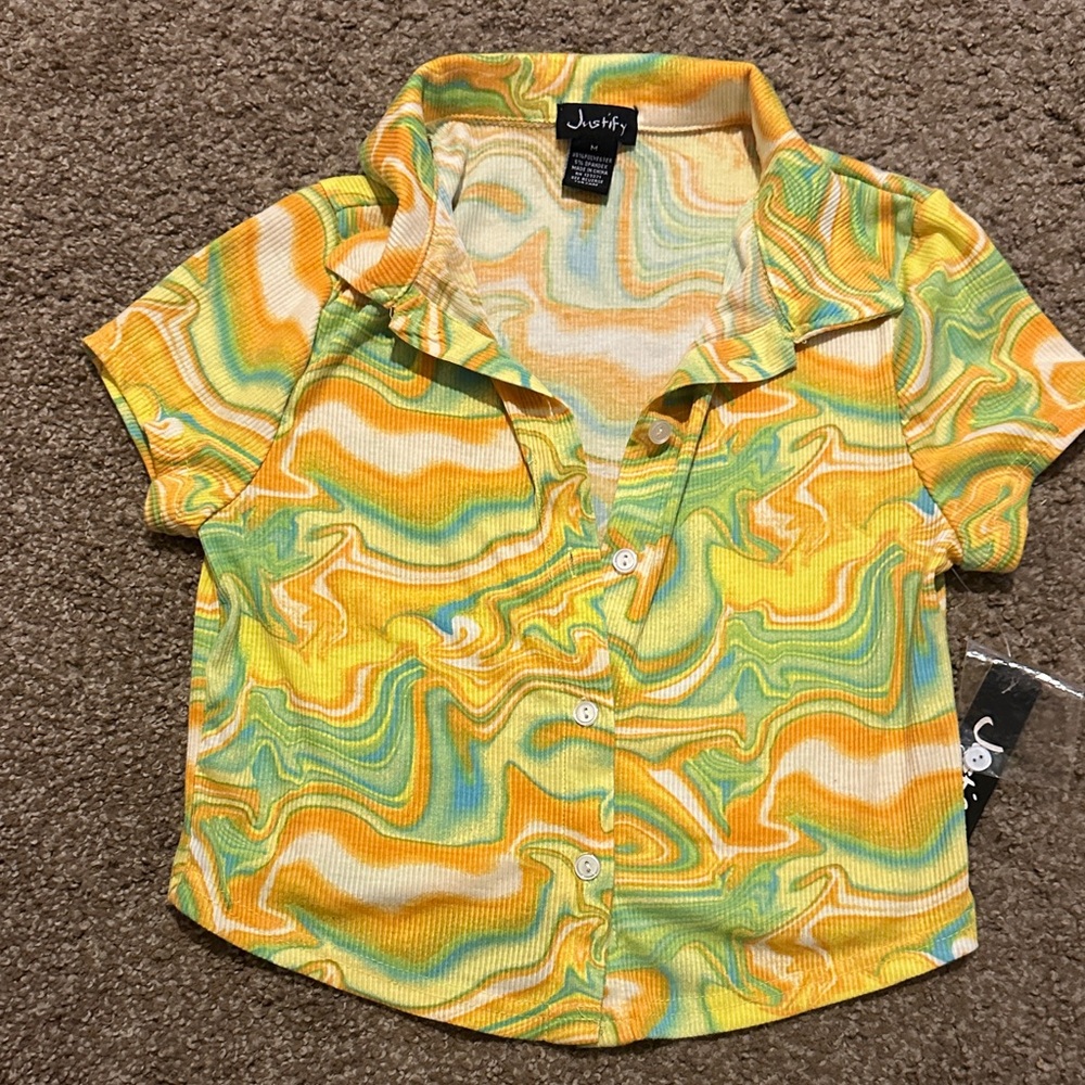 Justify Button Down Crop Shirt